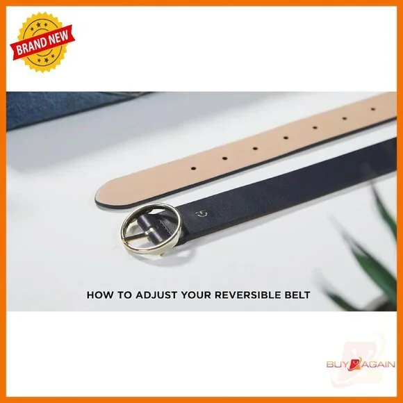 Wide Reversible Leather Belt with Circle Buckle for Dresses & Blazers